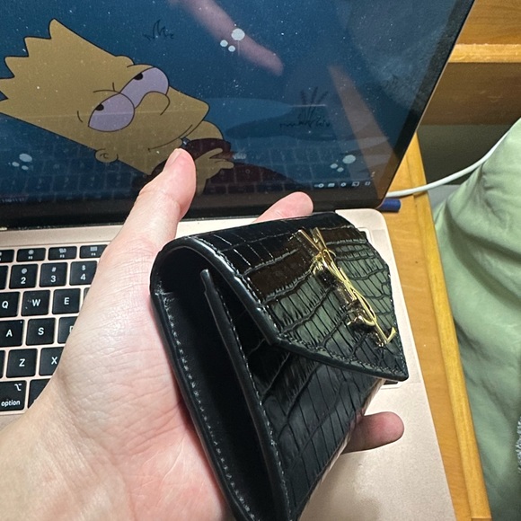 Saint Laurent Leather Wallet Gold Logo - Picture 4 of 7